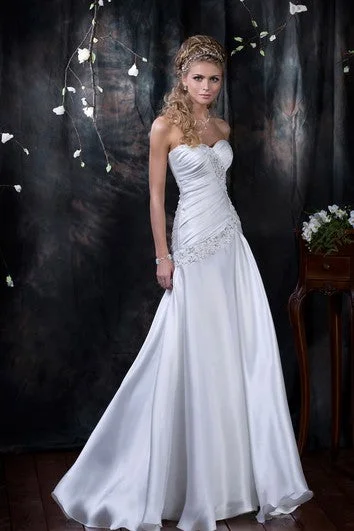 Sheath Floor-Length Sweetheart Sleeveless Corset-Back Satin Dress With Beading And Ruching