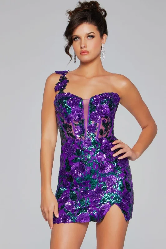 Jovani 40647 Homecoming One Shoulder Beaded Short Cocktail Dress