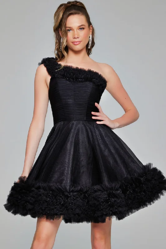 Jovani 39665 A Line Short Homecoming One Shoulder Cocktail Dress