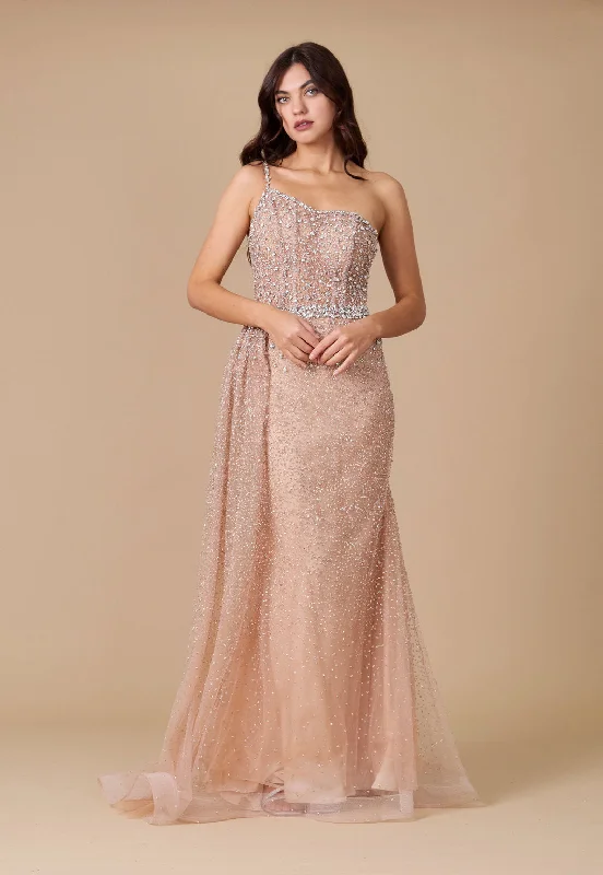 Off Shoulder Hand Beaded Couture Evening Dress