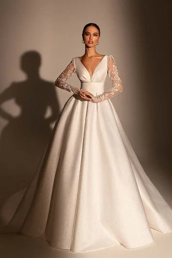 Beautiful Ball Gown Satin Bridal Dress with Ruching and Ribbon