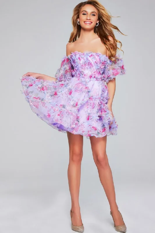 Jovani 40330 Floral Short Printed A Line Cocktail Dress