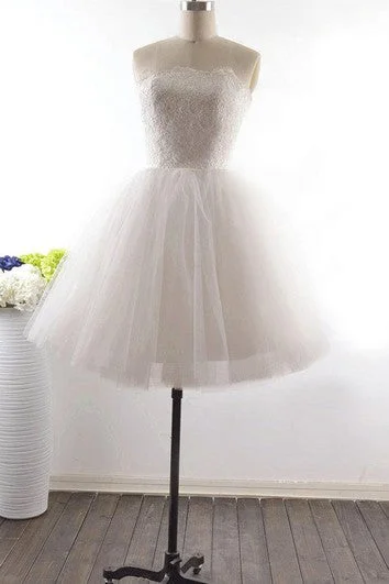 A-Line Short Straps Sleeveless Corset Back Straps Keyhole Tulle Lace Dress