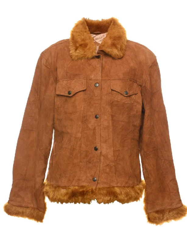 Brown Suede Trim Jacket - L