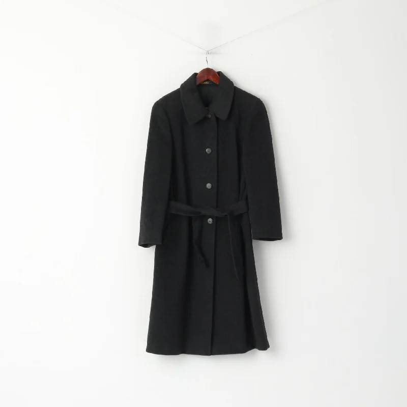 Lana Superfine Women 44 M Coat Charcoal Wool Made in Italy Soft Belted Single Breasted