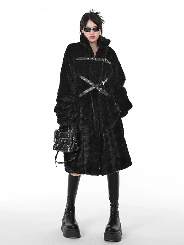 Casual Soft Thick Faux Fur Coat Stand Collar Punk Style Fluffy Coat