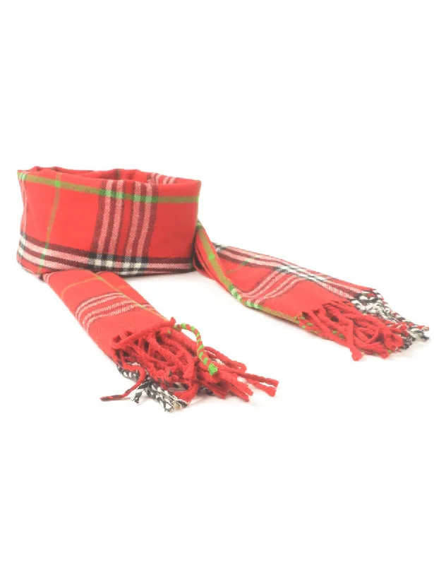 Red Checked Winter Scarf - L