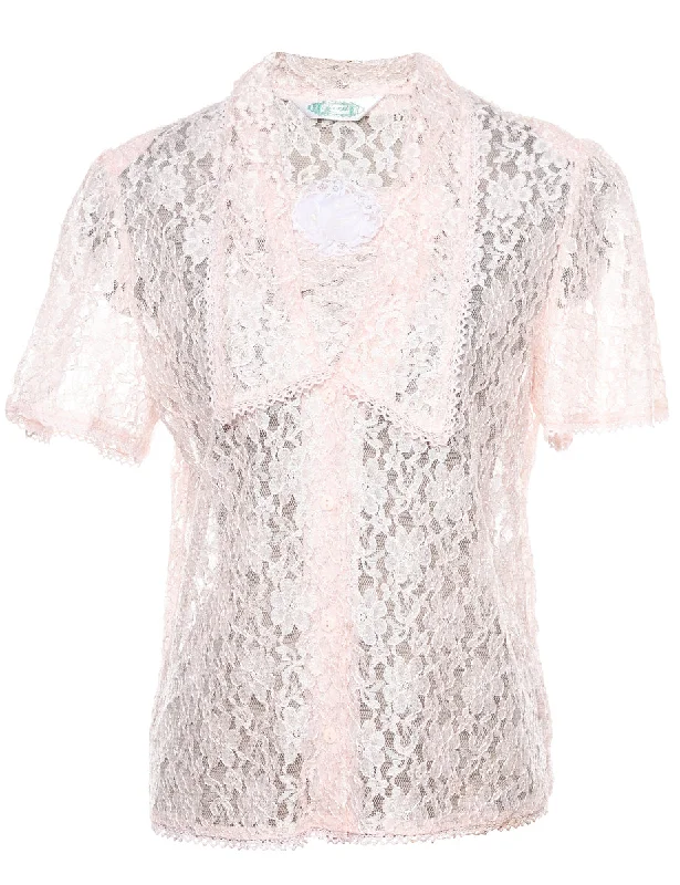 Floral Lace Short Sleeve Evening Blouse - M