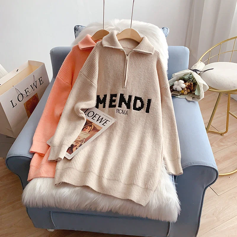 Design high neck zipper sweater Lapel sweater  5212