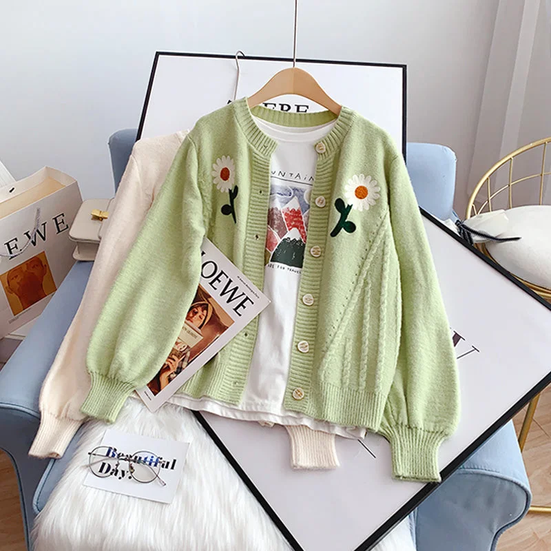 Embroidered sweater coat cardigan female  5119