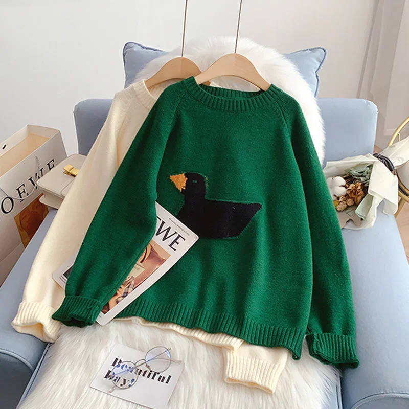 Japanese embroidered duck cartoon sweater  5099