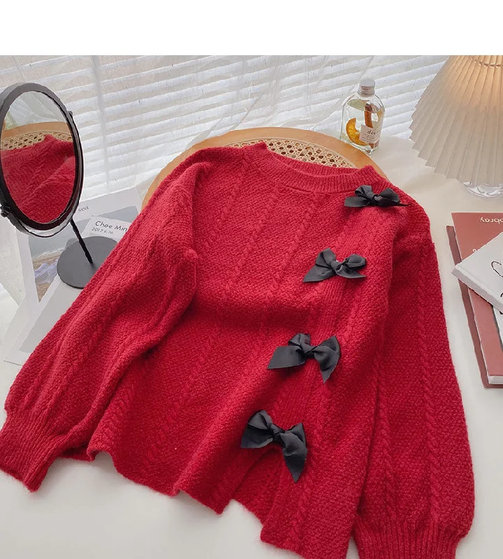 Korean bow design French Pullover long sleeve top  5915