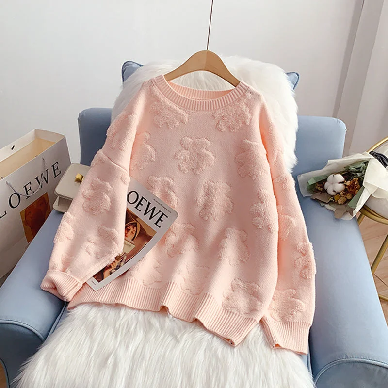 Pink soft sweater lazy sweater  5040