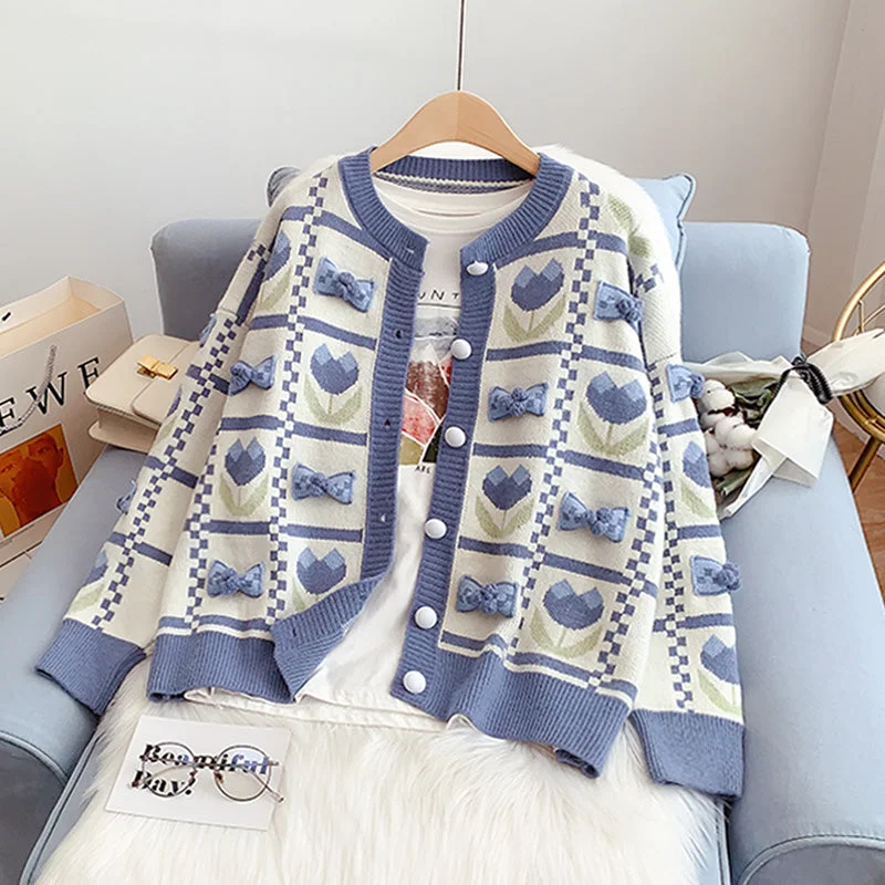 Soft milk blue sweater new knitted coat  5067