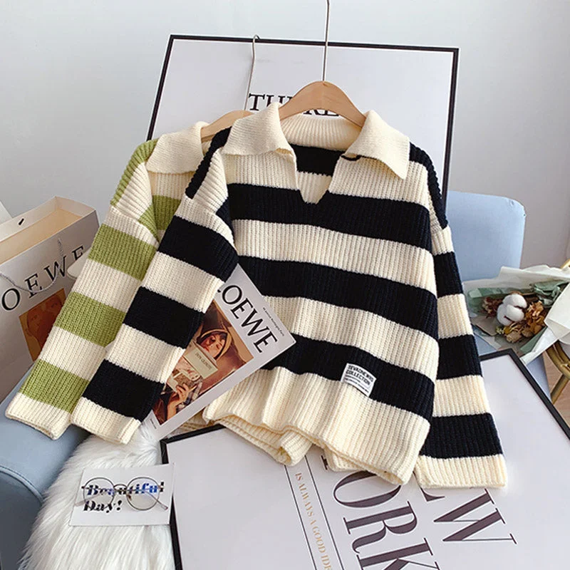 Striped loose Pullover Sweater sweater top  5115