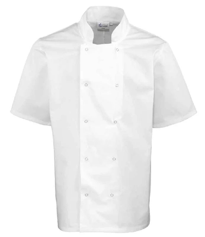 Premier Unisex Short Sleeve Stud Front Chef's Jacket | White