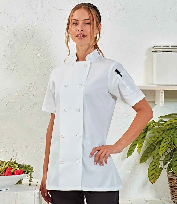 Premier Ladies Short Sleeve Chef's Jacket | White