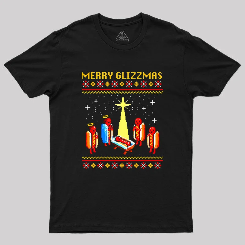 Merry Glizzmas Retro Funny Hot Dog Christmas Geek T-Shirt