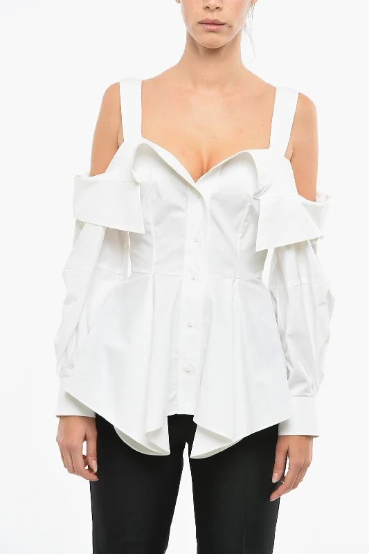 Alexander McQueen Cotton Cold-shoulder Peplum Shirt