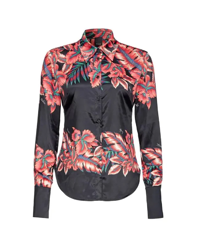 PINKO Floral Print Satin Shirt with Button Closure