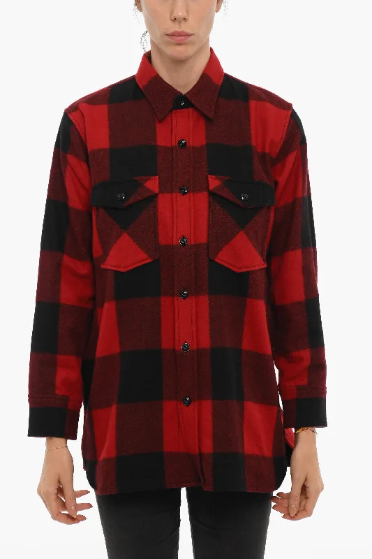 Woolrich Buffalo Checked Wool Blend Overshirt with Double Breast Pock M Standard size