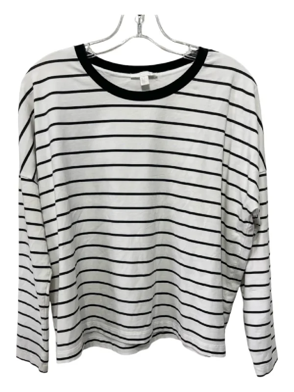 COS Size Small White & Black Cotton Blend Crew Neck Horizontal Stripe Top