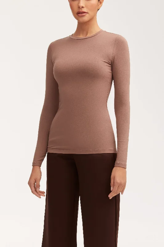 Essential Crew Neck Bamboo Jersey Top - Deep Taupe