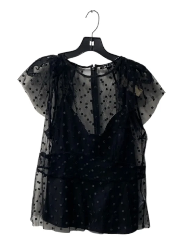 J. Crew Size 12 Black Polyamide Blend Round Neck Sheer Overlay Polka Dot Top