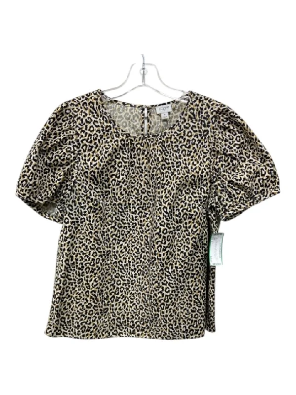 J. Crew Size S Cream, Brown & Black Cotton Animal Print Keyhole Back Top