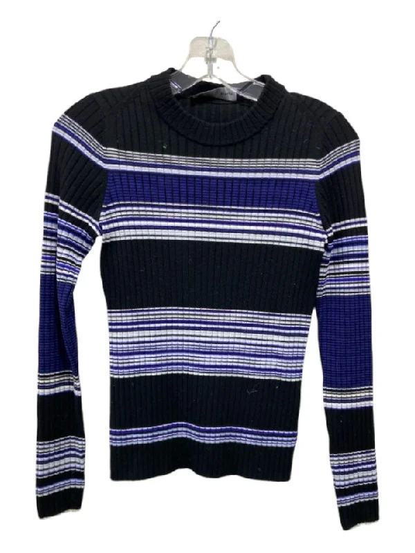 Proenza Schouler Size S Black, Blue, White Wool Horizontal Stripes Crew Neck Top