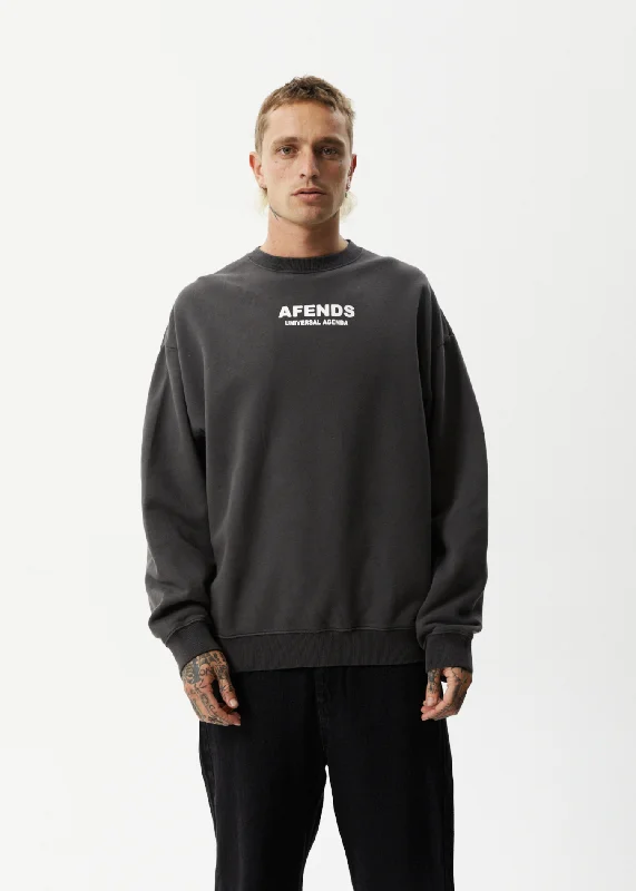 AFENDS Mens Universal - Crew Neck Jumper - Stone Black