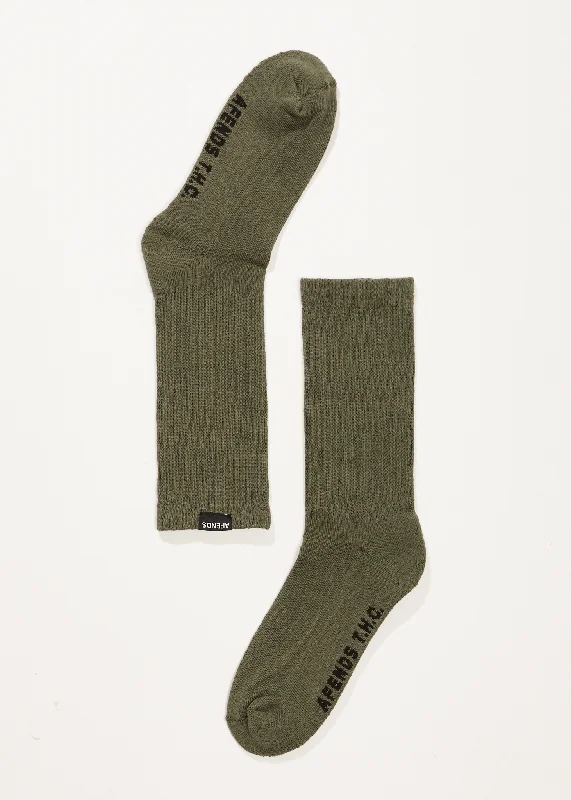 AFENDS Unisex Everyday - Ribbed Crew Socks - Cypress