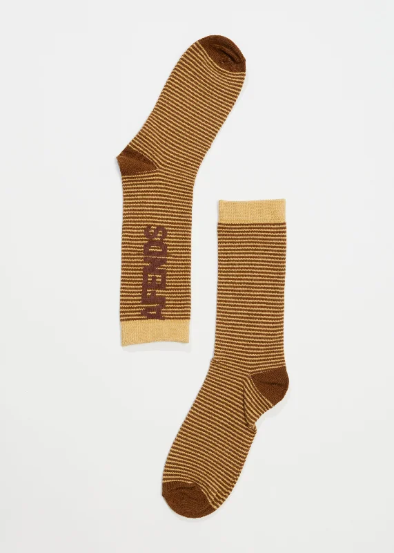 AFENDS Unisex Invisible - Crew Socks - Toffee Stripe