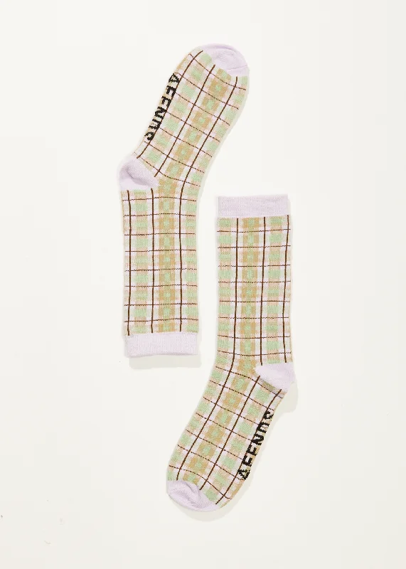 AFENDS Unisex Kali - Crew Socks - Pistachio Check