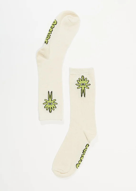 AFENDS Unisex Programmed - Crew Socks - Off White