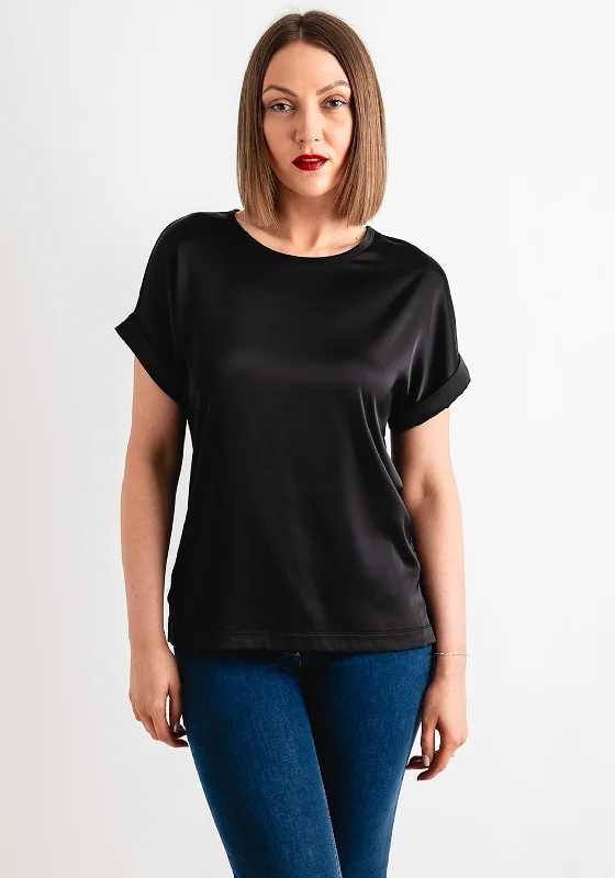 Joseph Ribkoff Casual Crew Neck Satin Top, Black