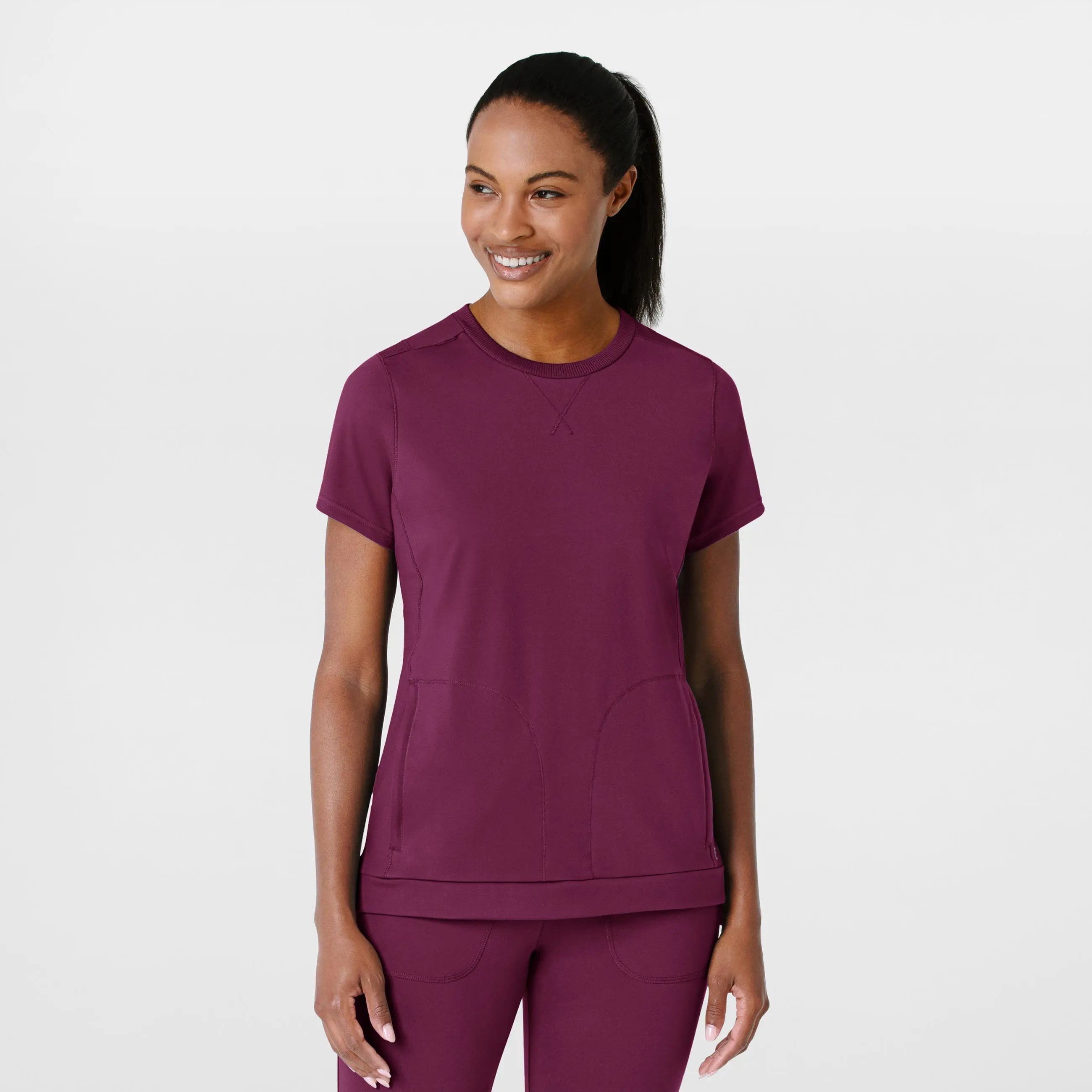 Wink Knit Women's Flex-n-Reach Crew Neck Scrub Top - Wine