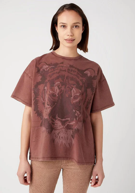 Wrangler Crew Neck Tiger Print Tee, Dahlia