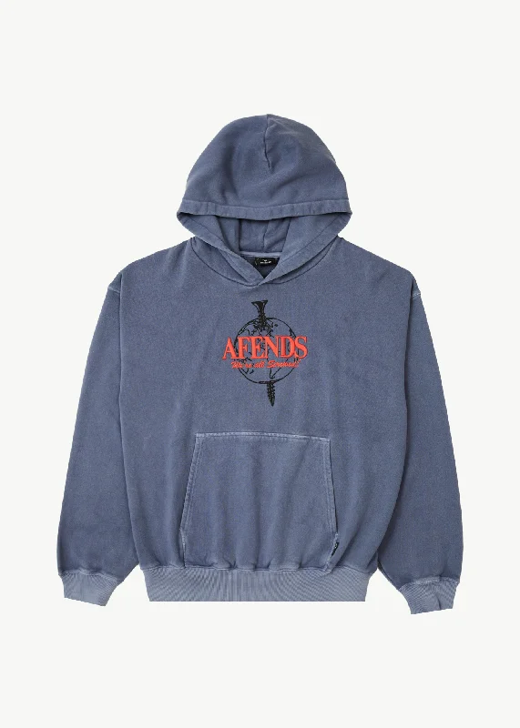 AFENDS Mens Screwed - Boxy Pull On Hood - Washed Marlin