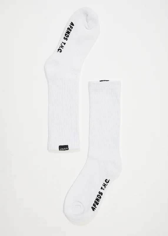 AFENDS Mens Everyday - Ribbed Crew Socks - White