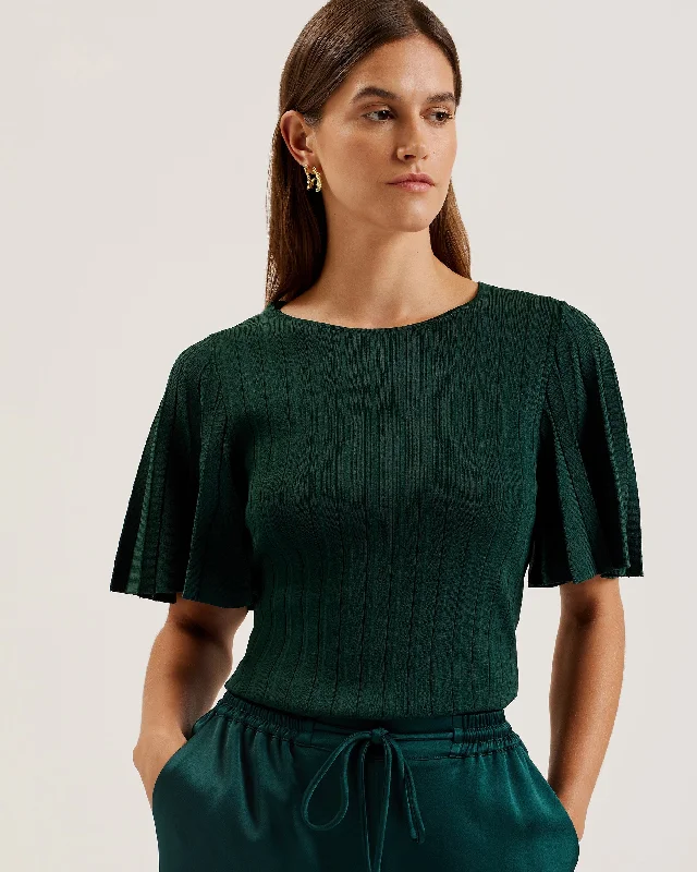 Iivanna Crew Neck Fluted Sleeve Knit Top Dk-Green