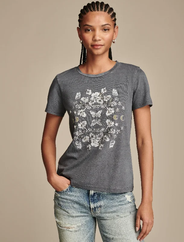 Lucky Brand Women's Mirror Floral Classic Crew