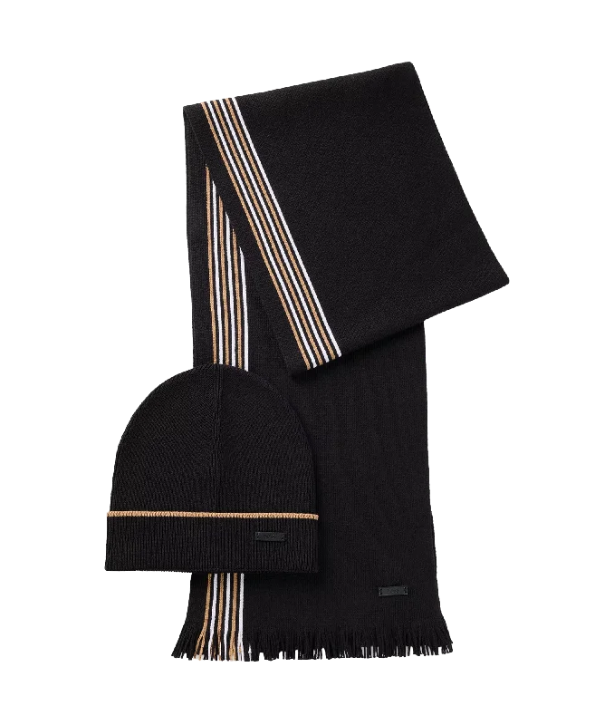 Enzo Raschel-knit Scarf and Hat Set - Black