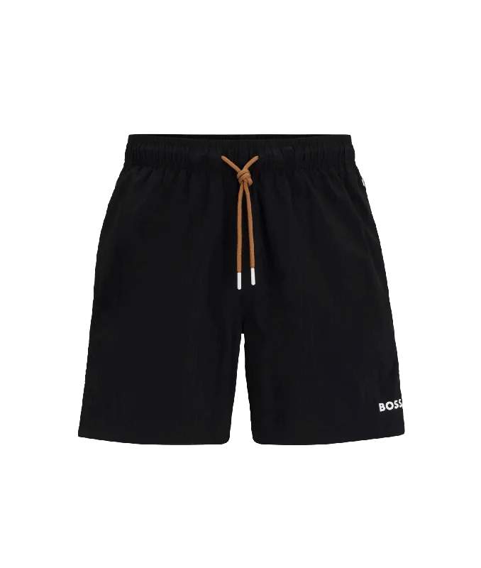 Logo Swim Shorts With Side Stripes and Logo - Black