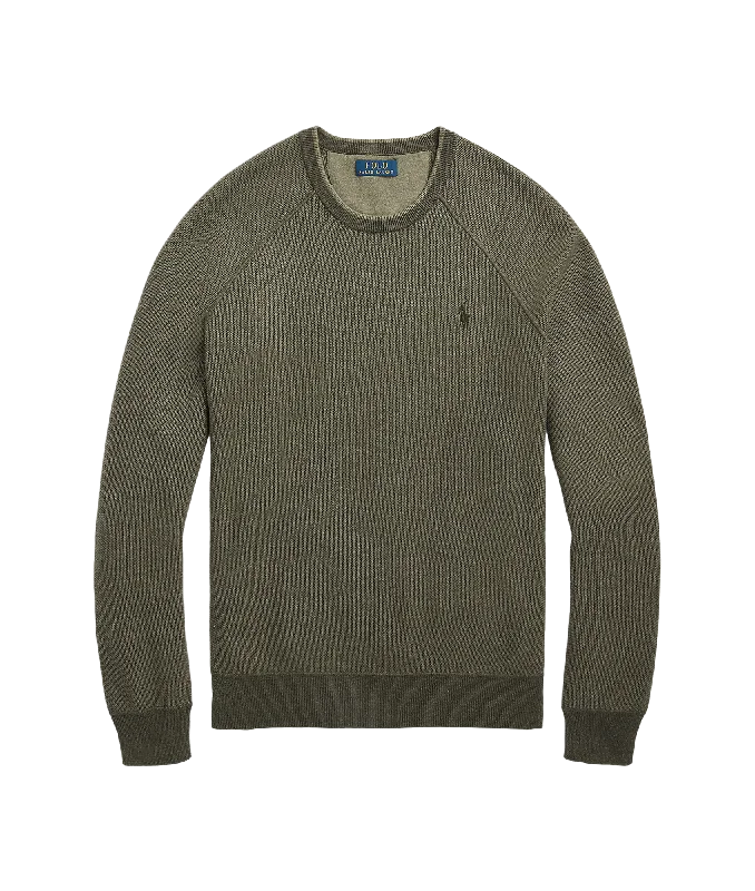 Textured Cotton Crewneck Sweater - Green