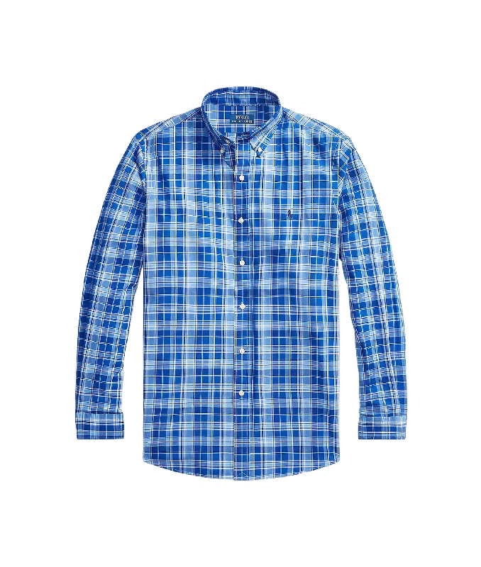 Custom Fit Gingham Stretch Poplin Shirt - Blue