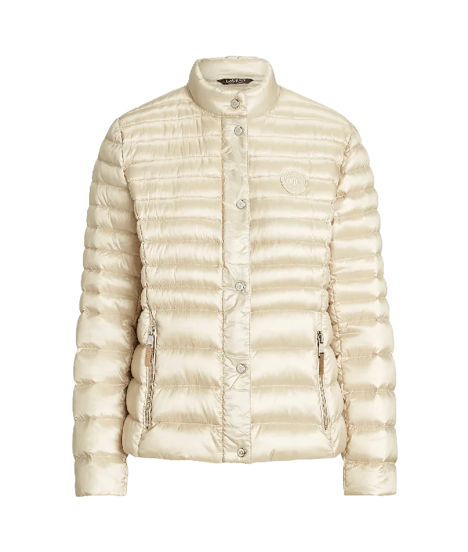 Metallic Mockneck Down Coat - Cream