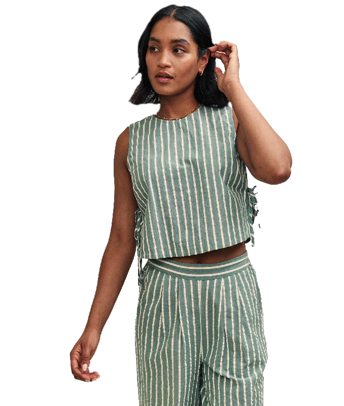 Fearne Cotton Stripe Linen-blend Boxy Cut Top - Green