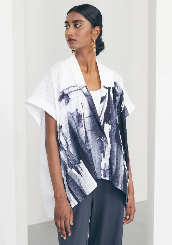 Naya Short Sleeve Print Jacket, White & Navy