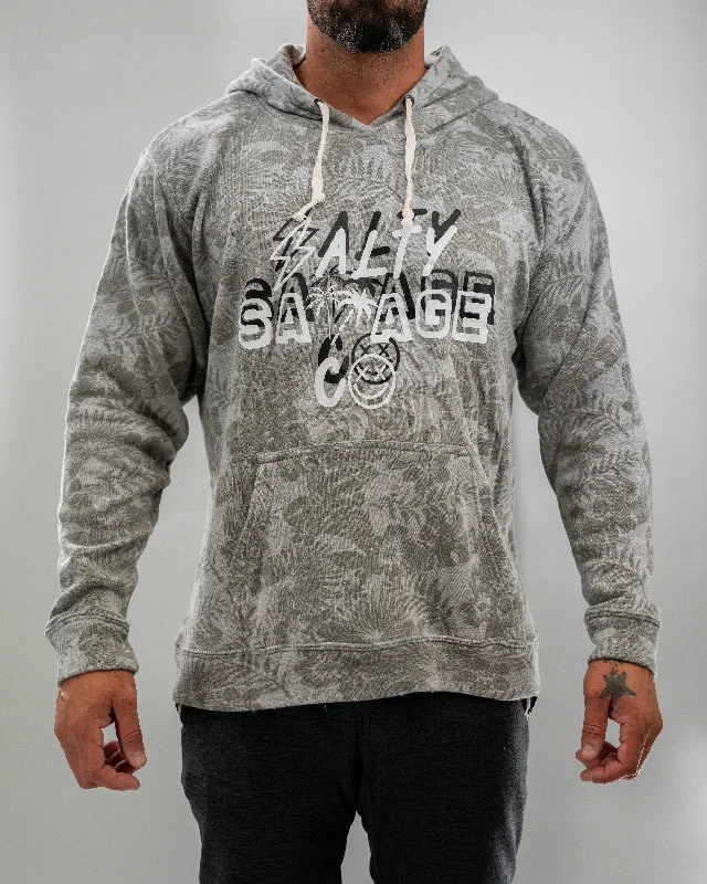 Salty Savage Unisex “90’s Logo” Hoodie | Dead Head Collection | Gray Hawaiian Flowers